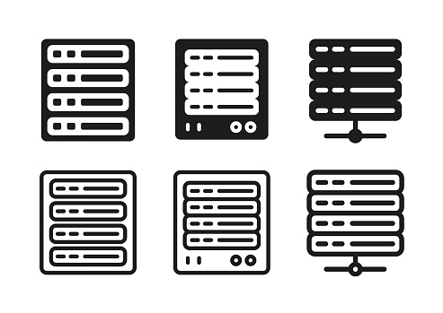 Server Icons Set In Flat Style Vector Illustration. Web Hosting Service, CDN, SSL, Data Server, Network, Technology Symbols.