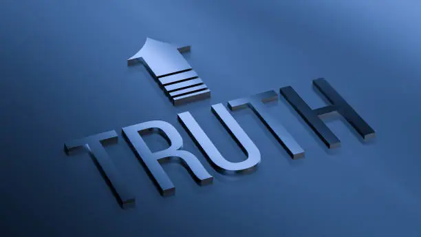 Photo of The word TRUTH and an arrow pointing direction.Truth pointer concept. 3D render.