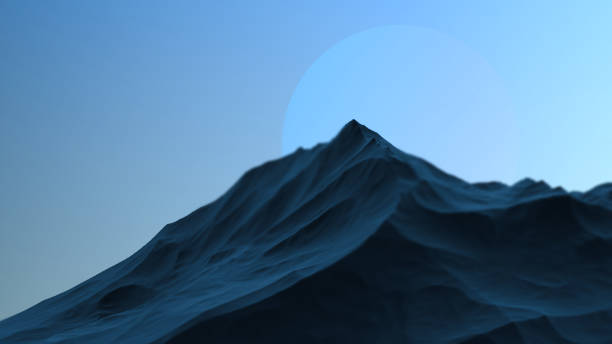 istock Abstract blue mountain with a planet on the horizon. Futuristic relief mountain. 3D render. 1431861226