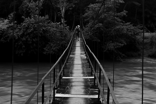 A morning at the Geierlay suspension bridge in Germany black and white