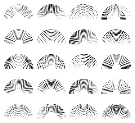 Set of black vector semi-circles for design.