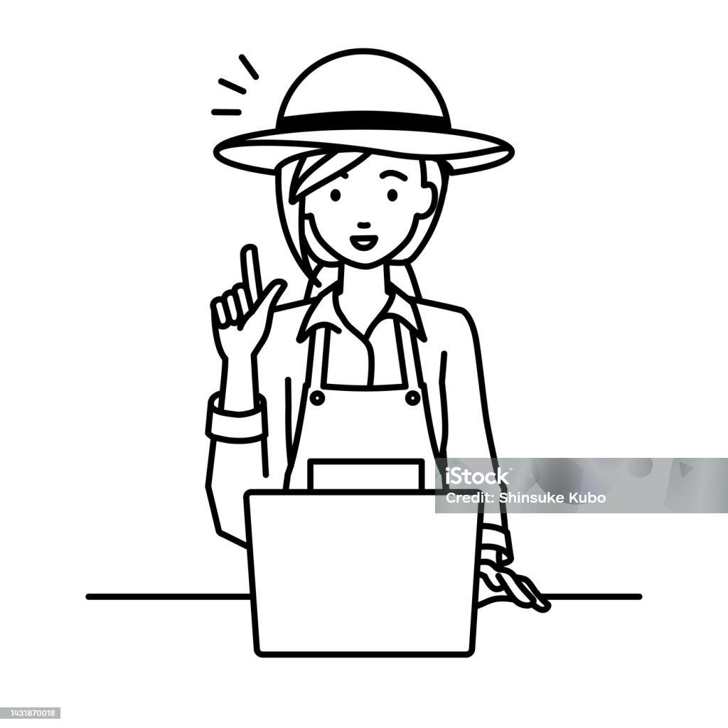 Peasant Using Computer Mouse A Farmer Woman Using Laptop Computer Getting Ideas With Pointing Hand ...