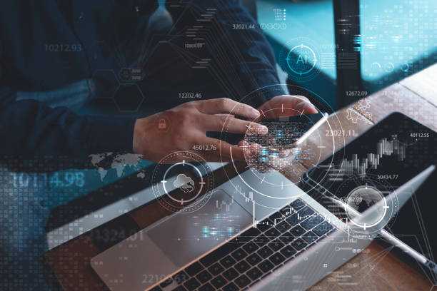istock Data science, Business and Artificial Intelligence AI, Digital Technology concept. Businessman working with laptop computer and big data, global internet network 1431871738