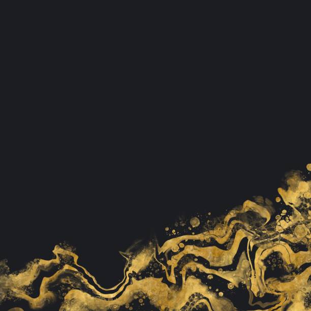 istock Japanese Fluid Art. Abstract square dark template. Golden waves on black background. Luxury marble pattern. Sea and stream concept 1431875503