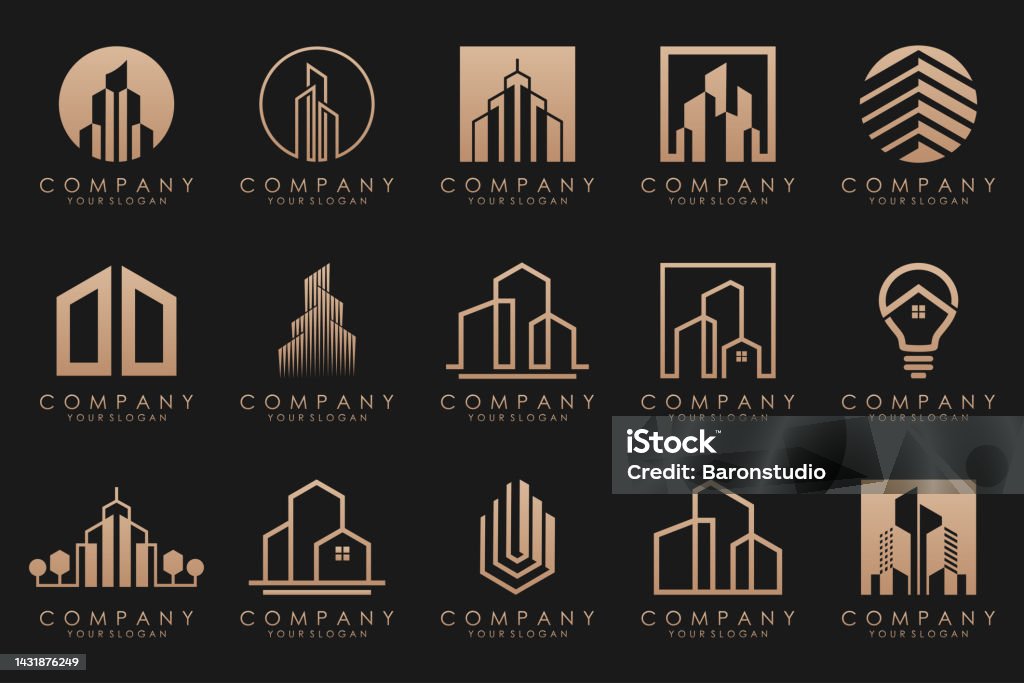 conjunto de inspiración de diseño de logotipos de bienes raíces, edificios y construcción - arte vectorial de Logotipo libre de derechos conjunto de inspiración de diseño de logotipos de bienes raíces, edificios y construcción - arte vectorial de Logotipo libre de derechos
