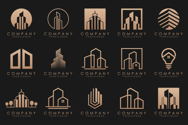 zestaw inspiracji projektowych logo nieruchomości, budynków i budownictwa - built structure building exterior building activity town stock illustrations
