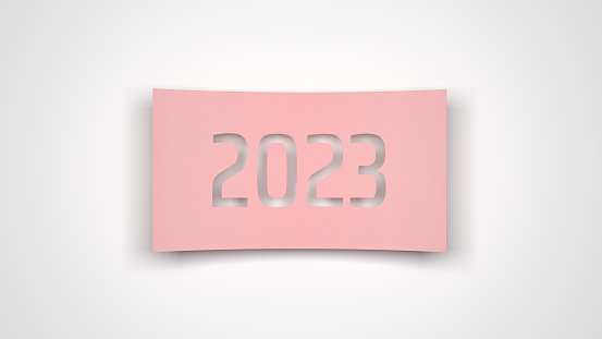 Paper note 2023 on a white background. 3d illustration.