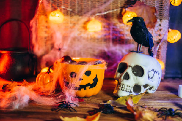 istock Halloween still-life background with a lot of different elements 1431885517