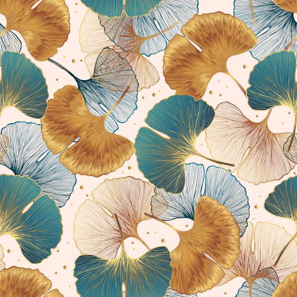 Ginkgo leaves seamless pattern. Vector botanical illustration Floral background. Luxury elegant pattern ginkgo tree stock illustrations