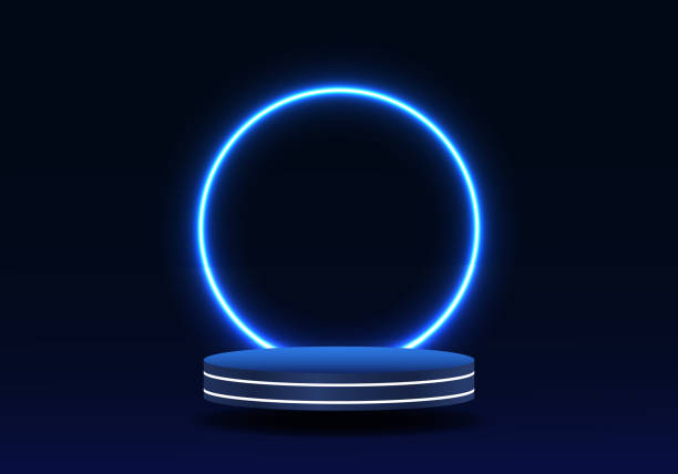 istock 3d background products realistic blue sphere The backdrop is a circular shape of blue neon lights that illuminate the entire room. to increase the prominence of the product 1431885636