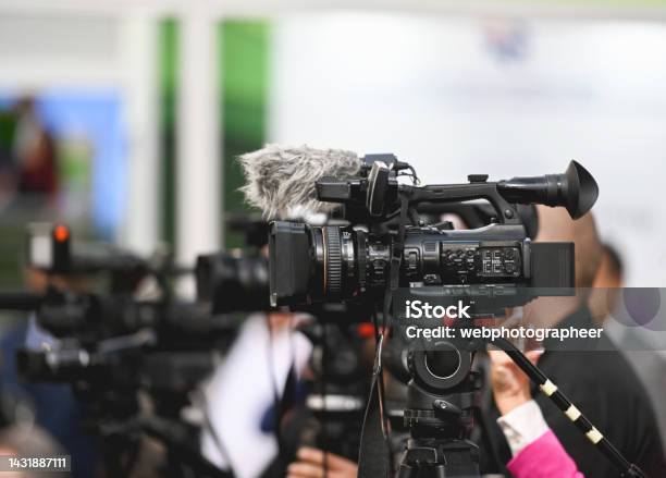 Tv Cameras At A Public Event Stock Photo - Download Image Now - Journalist, Journalism, Live Event