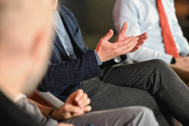 waiting for a job interview - gesturing interview business sitting imagens e fotografias de stock