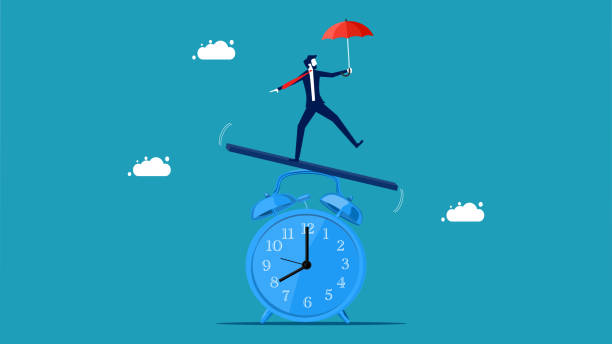 istock Time management. Business people balance on time. vector illustration 1431889280