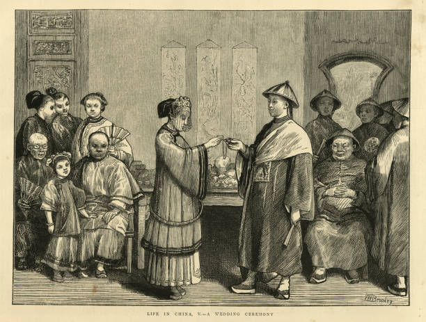 istock traditional Chinese nuptial ceremonial rite, bride and groom drinking from jointed cups, Victorian 1870s, 19th Century 1431890224