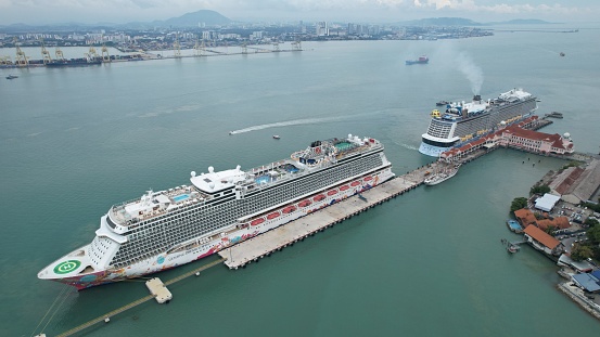 Georgetown, Penang - September 20, 2022: The Swettenham Cruise Ship Terminal with Some Cruise Ships Docking