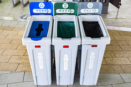 Garbage bins for garbage sorting in public places