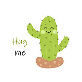 istock Prickly cactus with Hug Me lettering for postcards. 1431898972