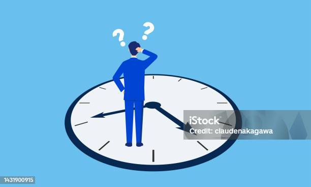 Confusing Managing Time Confused Businessman On Clock Time Management Image Vector Illustration ...