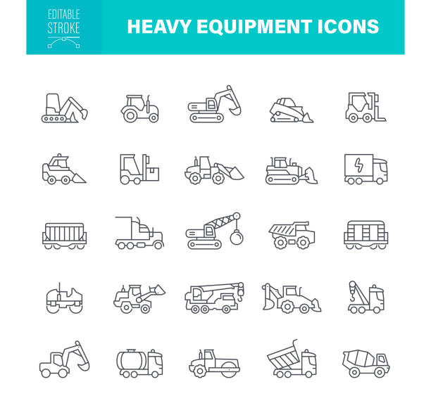 ikony ciężkiego sprzętu edytowalny skok - hydraulic platform illustrations stock illustrations