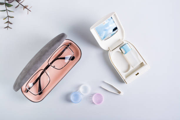 istock A case with glasses, a container with contact lenses and a set for their storage. Top view. 1431901272