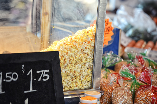 Popcorn for sale at a farmer's market.