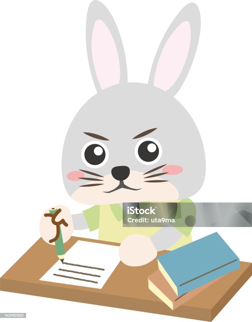 Rabbit Seriously Illustration Of A Rabbit Seriously Writing At A Desk Illustration ...