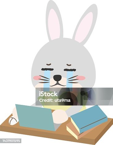 istock Illustration of a rabbit crying while operating a computer at a desk / illustration material (vector illustration) 1431901595