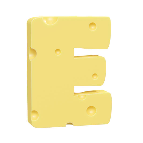 istock Cheese font E letter. Uppercase letter E. 3D render isolated on clean white background. 1431906876