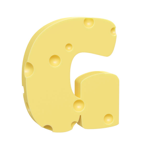 Cheese font G letter. Uppercase letter G. 3D render isolated on clean white background.