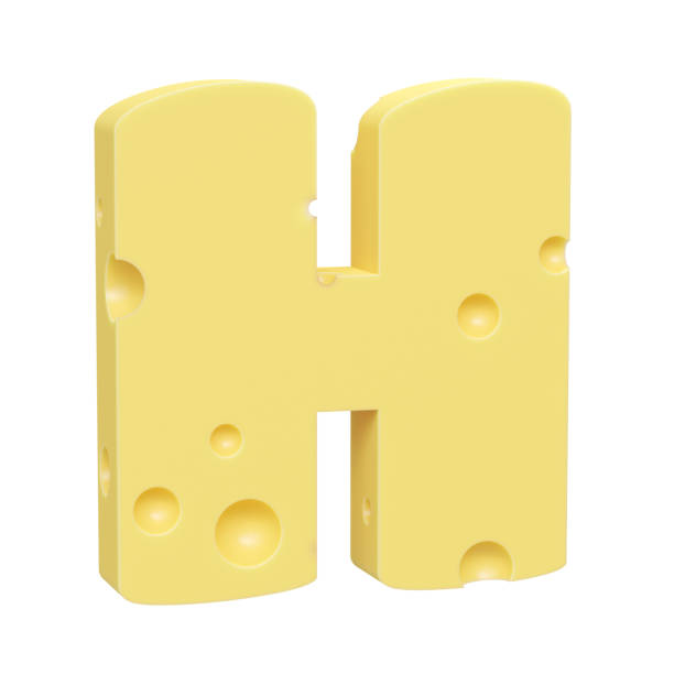 istock Cheese font H letter. Uppercase letter H. 3D render isolated on clean white background. 1431906894