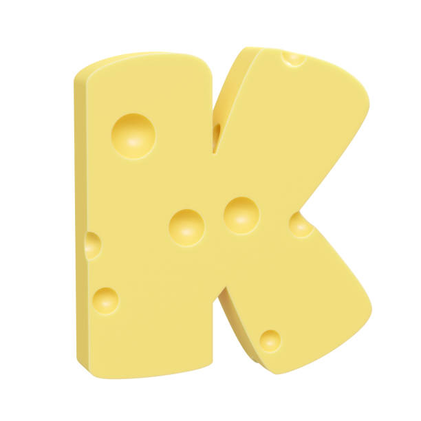 istock Cheese font K letter. Uppercase letter K. 3D render isolated on clean white background. 1431906909