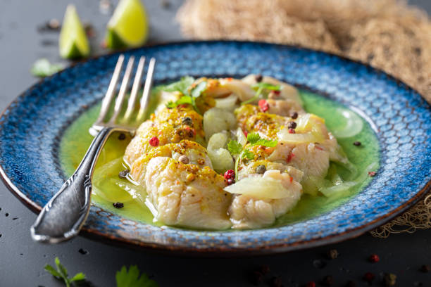 istock Healthy pickled fish serving with coriander and lime. 1431907401