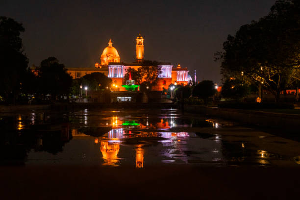 rajapath, nueva delhi - new delhi india night government fotografías e imágenes de stock