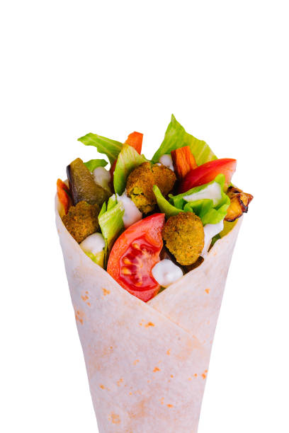 Falafel and fresh vegetables in pita bread