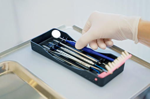 Close-up of dentist tools at an ambulance.