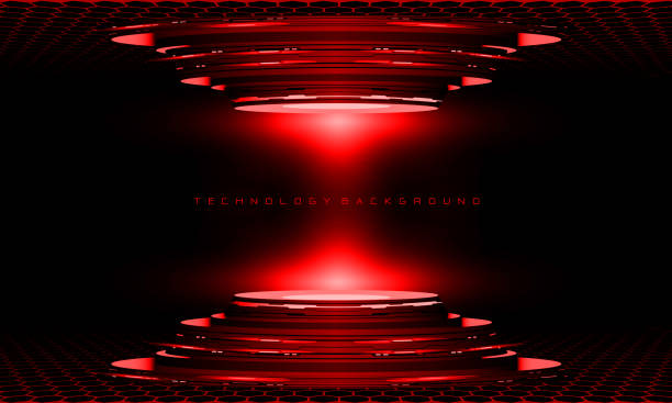 istock Abstract 3D red cyber geometric cyber futuristic technology stage on black design modern background vector 1431913725