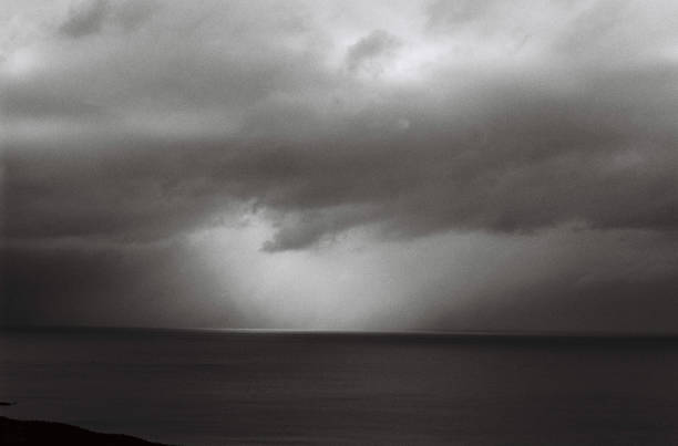 Rain and sunshine mixes over the sea, 35mm film. North Devon
