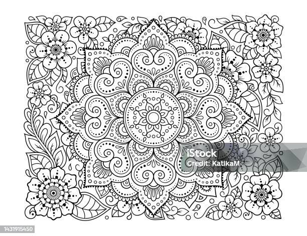 Outline Floral Pattern In Mehndi Style For Coloring Book Page ...