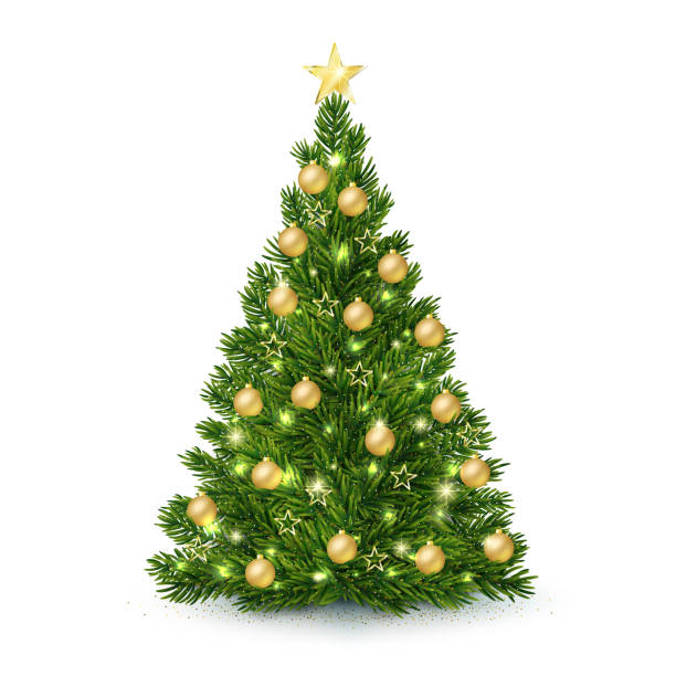 vektor-weihnachtsbaum auf weißem hintergrund - weihnachtsbaum stock-grafiken, -clipart, -cartoons und -symbole