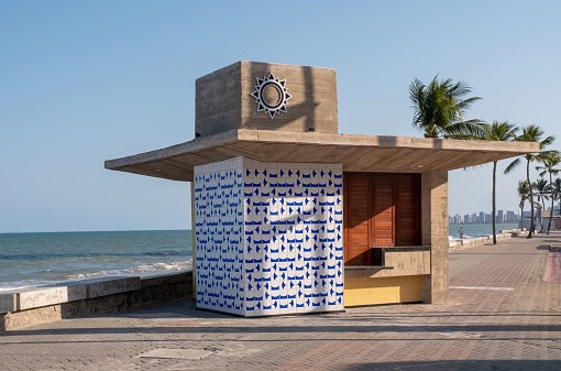 Recife, Pernambuco, Brazil:New Boa Viagem beach kiosks built by the city administration.