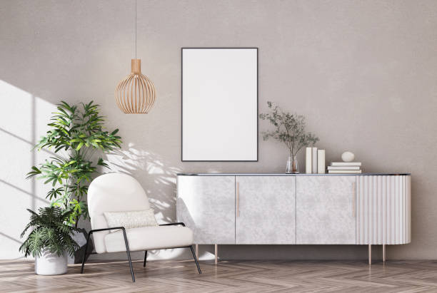 Mock up poster frame in modern interior fully furnished rooms