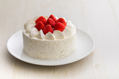 Strawberry and whipped cream decoration cake,whole cake