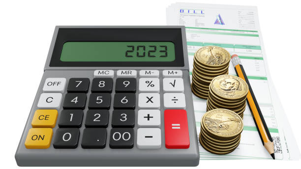 istock Calculator, bill, pencil and Money on white background with clipping path 1431921458