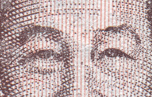 Portrait Lenin close up. Fragment of the Russian banknote of 100 rubles of 1947.