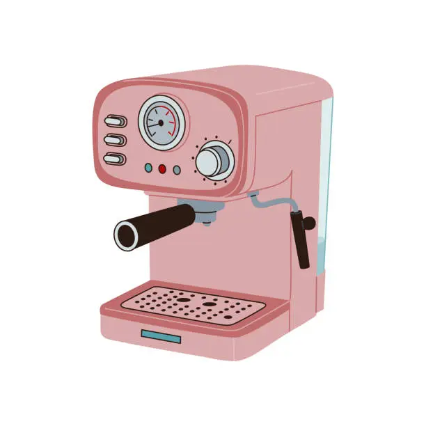 Vector illustration of Coffee machine in retro style. Professional equipment for making hot drink.