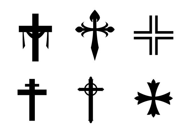 kreuzmengenvektor und illustration - patriarchal cross stock-grafiken, -clipart, -cartoons und -symbole