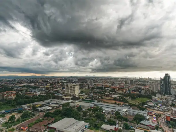 Cityscape of Pattaya Thailand in Dark Cloud Stormy Weather