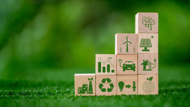 Net zero greenhouse gas emissions reduction with carbon credit concept. Reduce carbon dioxide e.g. renewable energy production improve the efficiency of transportation reduce environmental pollution. stock photo