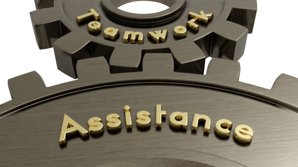 istock Teamwork Assistance Text on Gear Wheel on a white background with clipping path 8K 1431931817