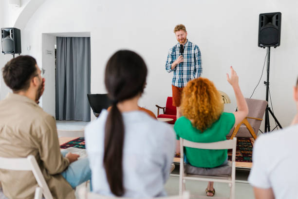 istock Group of diverse business people on panel discussion 1431932386